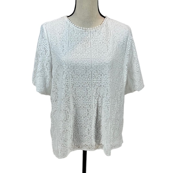 Vince Camuto Short Sleeve Lace Blouse - White - size Large - Picture 1 of 7